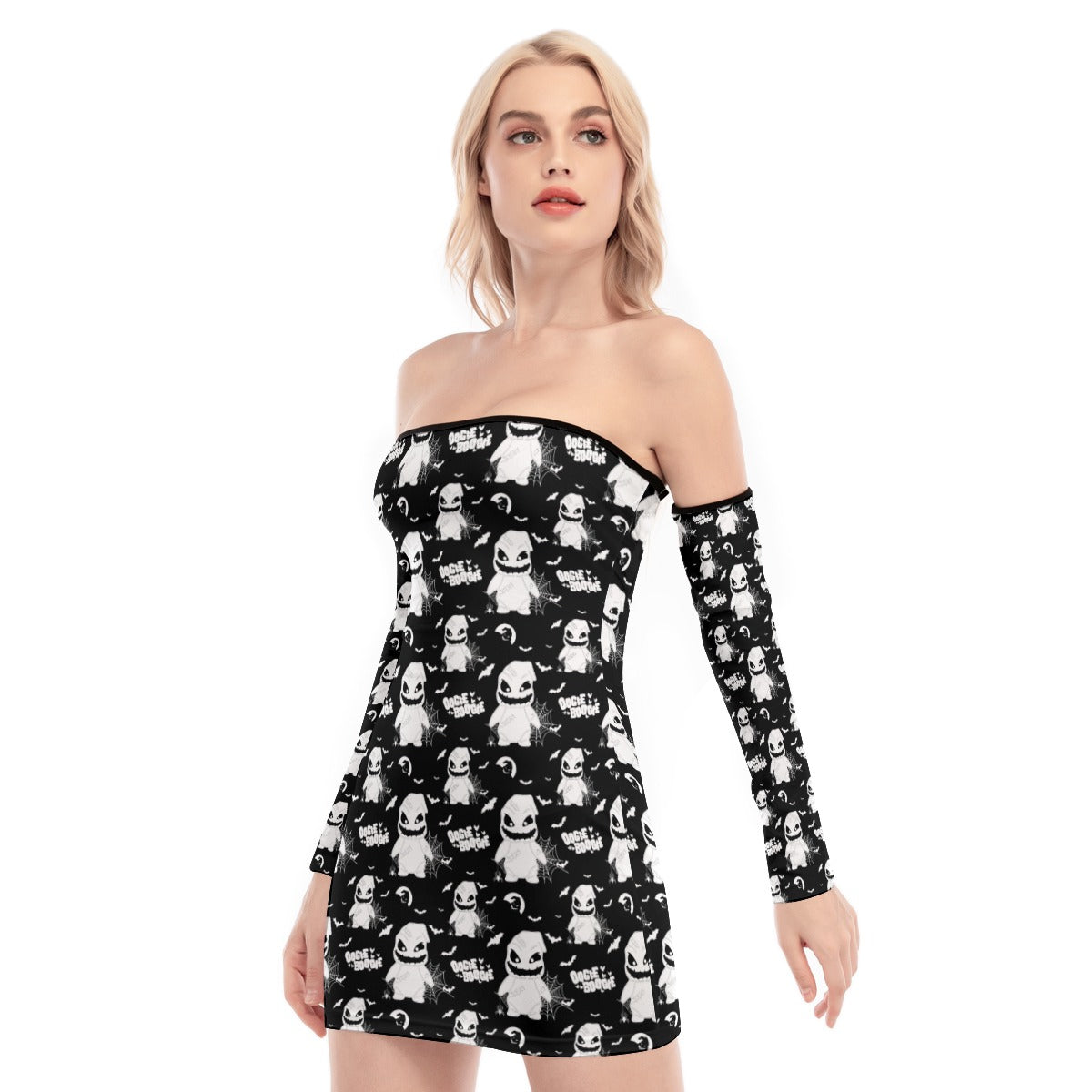 Oogie Boogie NBC B&W Off-shoulder Back Lace-up Dress