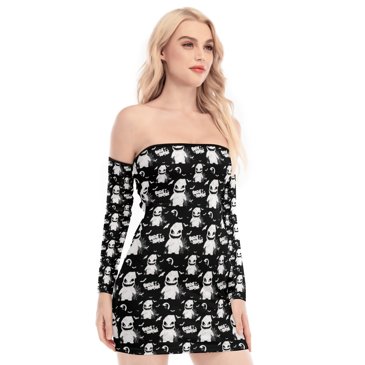 Oogie Boogie NBC B&W Off-shoulder Back Lace-up Dress