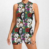 Spring time Half Zipper Bare Back Jumpsuit