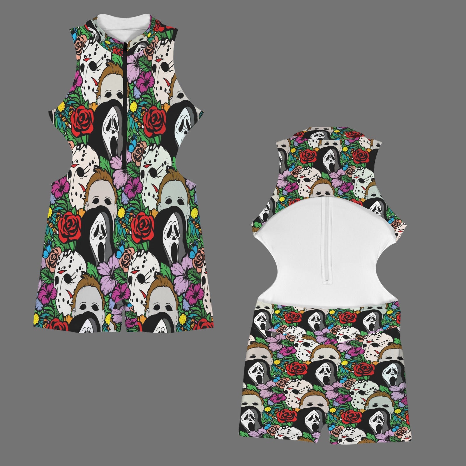 Spring time Half Zipper Bare Back Jumpsuit