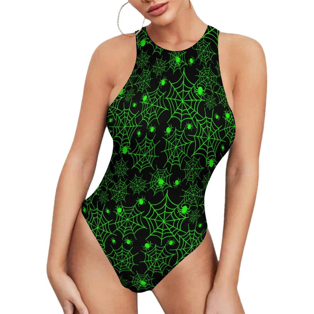 Neon Green Spiderweb Tank Bodysuit spookydoll