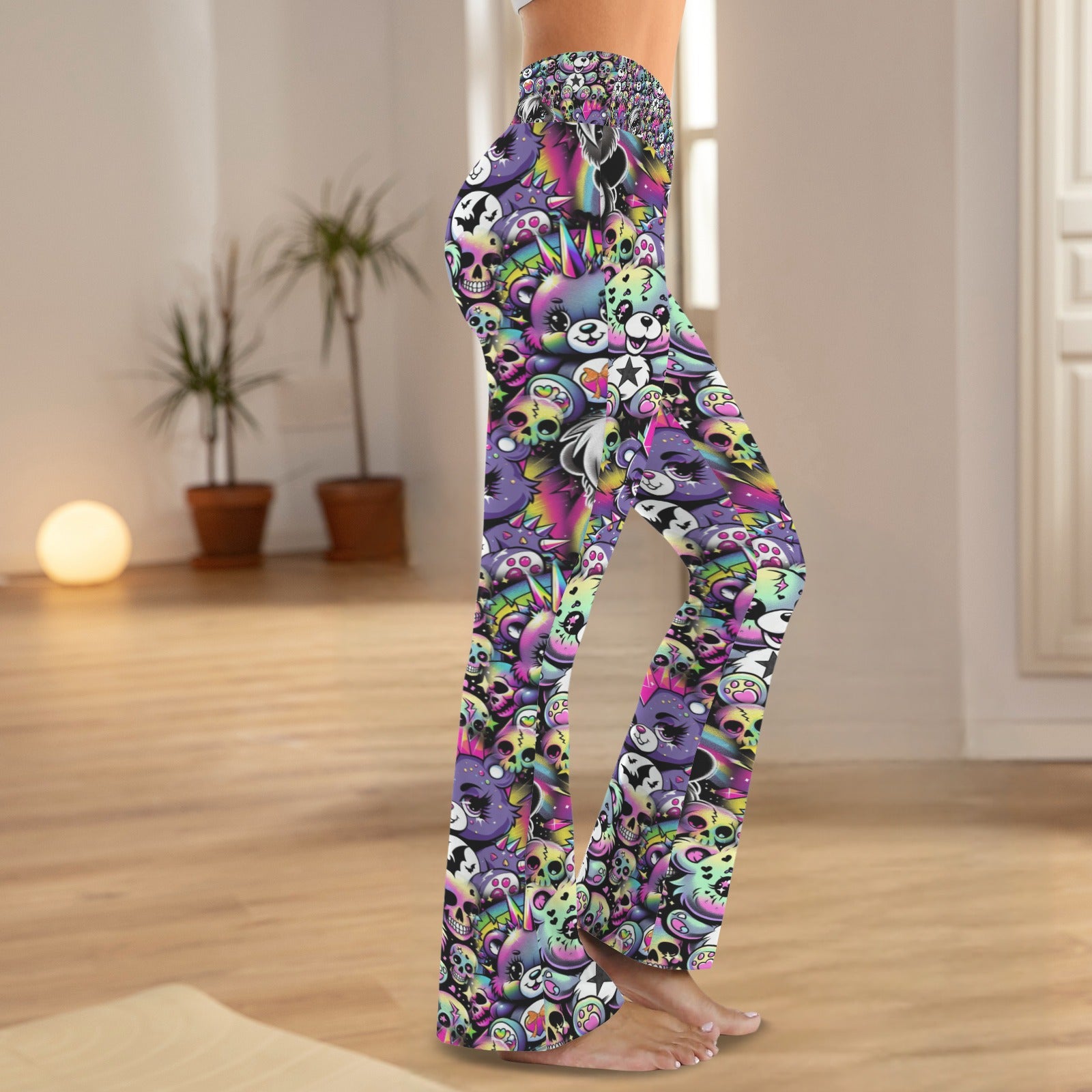 goth bear crossover flare leggings