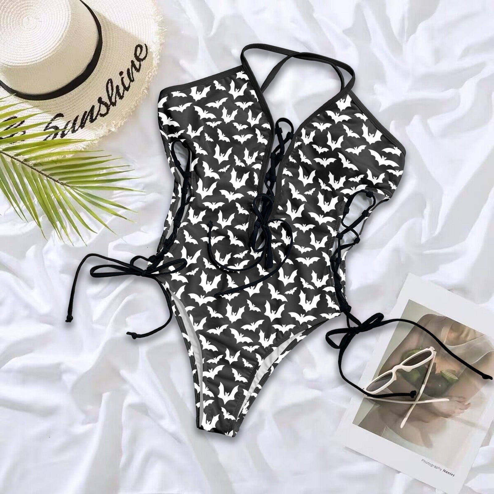 bat lace up one piece swim
