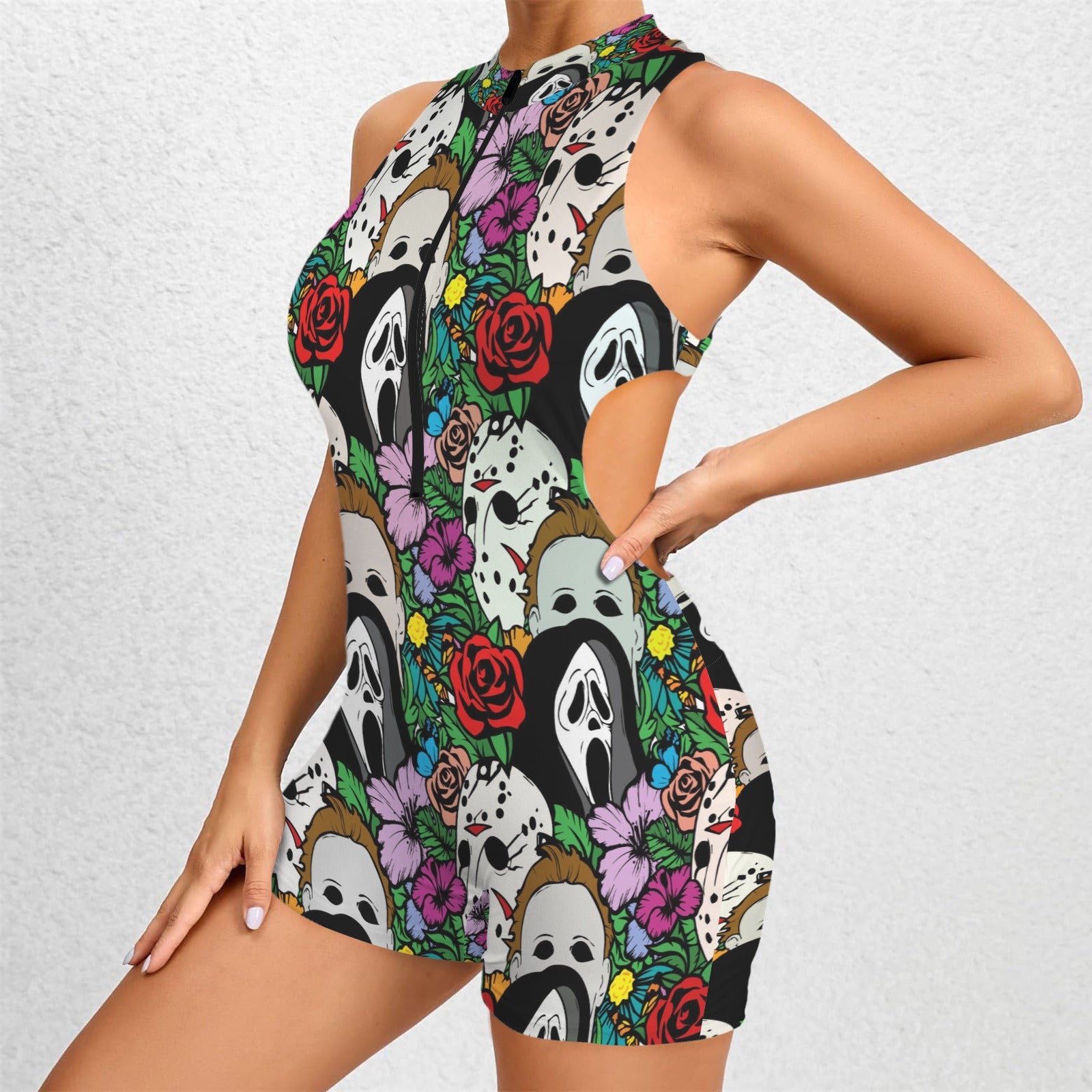 Spring time Half Zipper Bare Back Jumpsuit