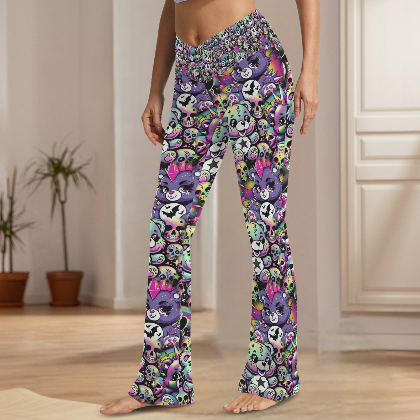goth bear crossover flare leggings
