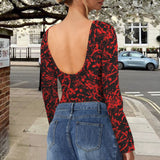 Blood splatter  long sleeve backless bodysuit