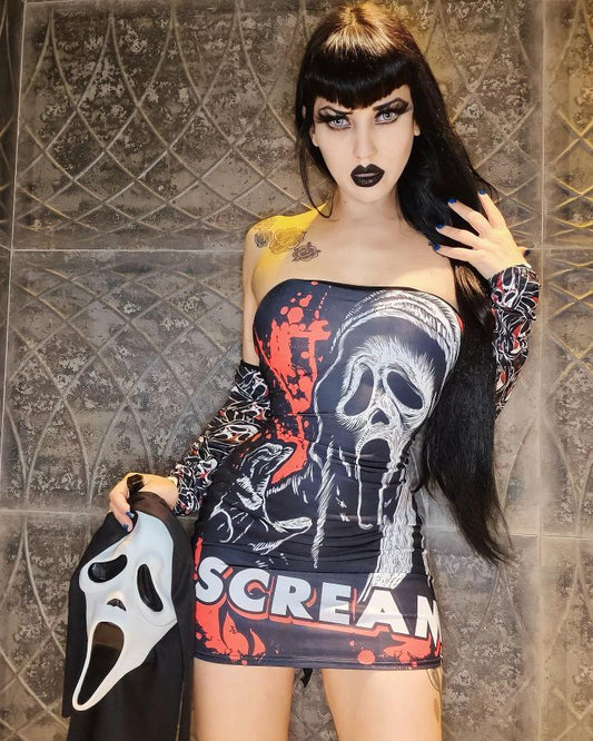 Scream Back Lace-up Dress spookydoll