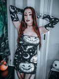 Pumpkin/ Bats Off-shoulder Back Lace-up Dress