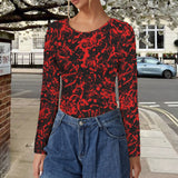 Blood splatter  long sleeve backless bodysuit