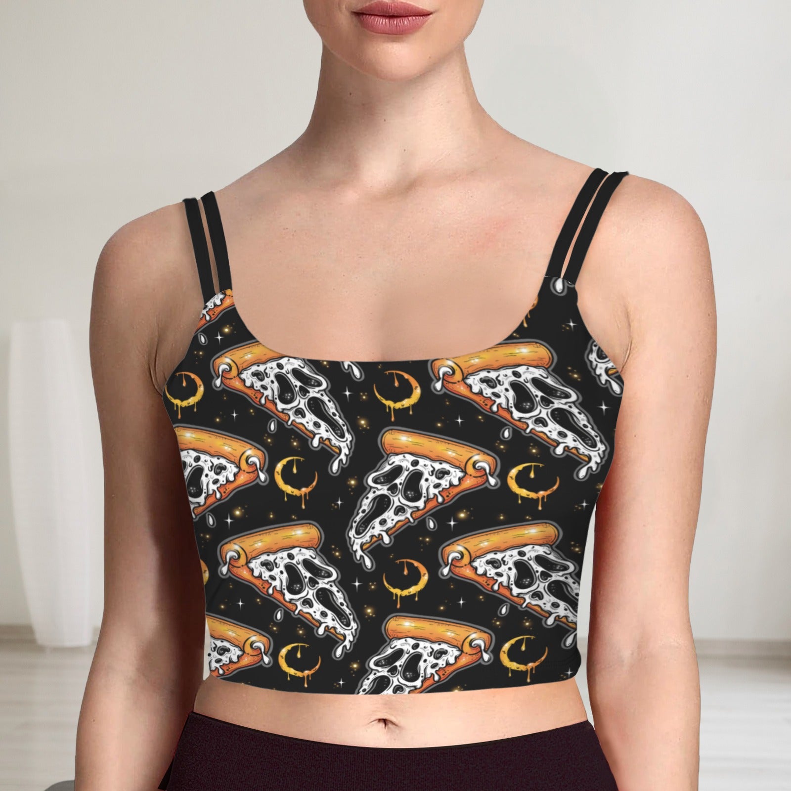 spooky pzza twist back sport bra