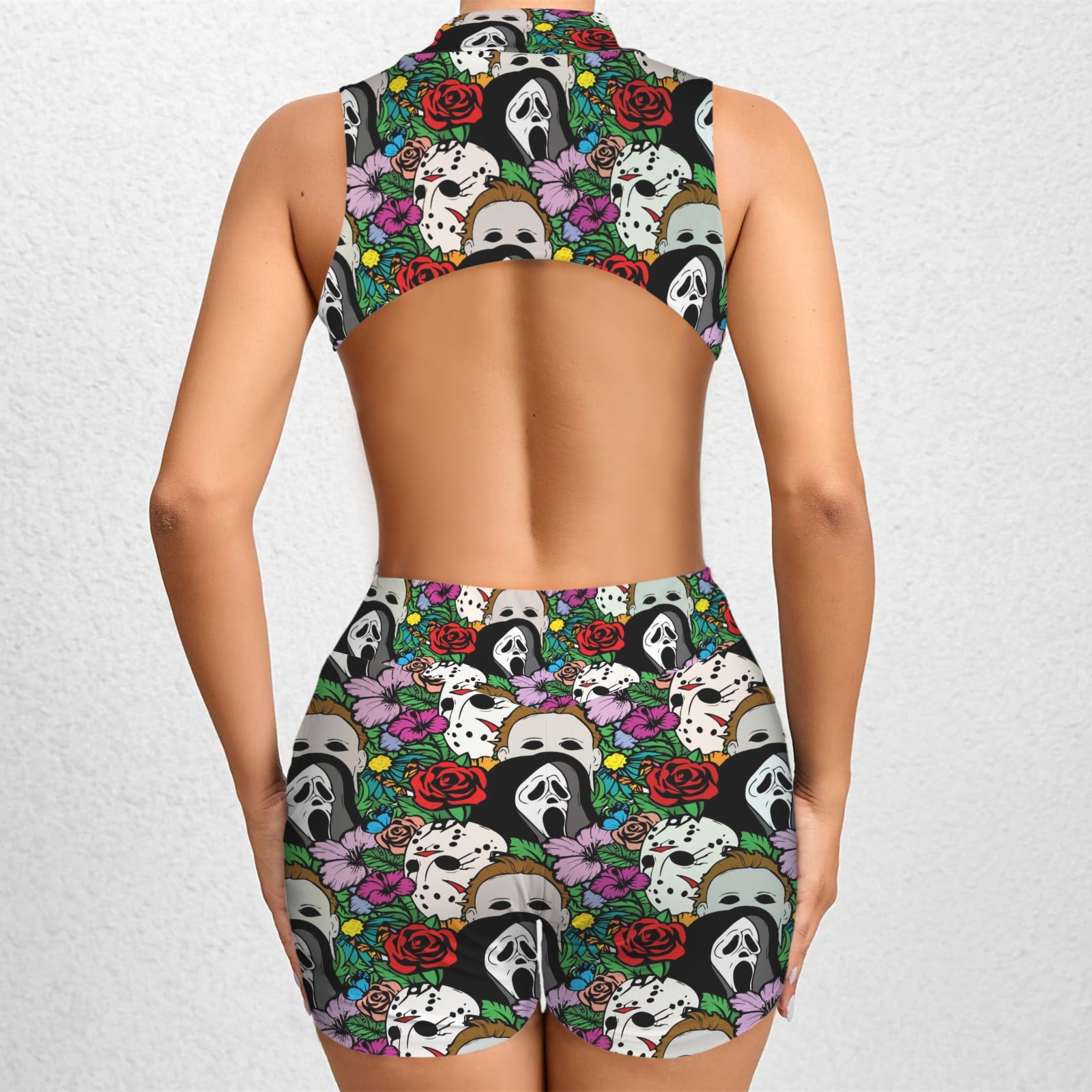 Spring time Half Zipper Bare Back Jumpsuit