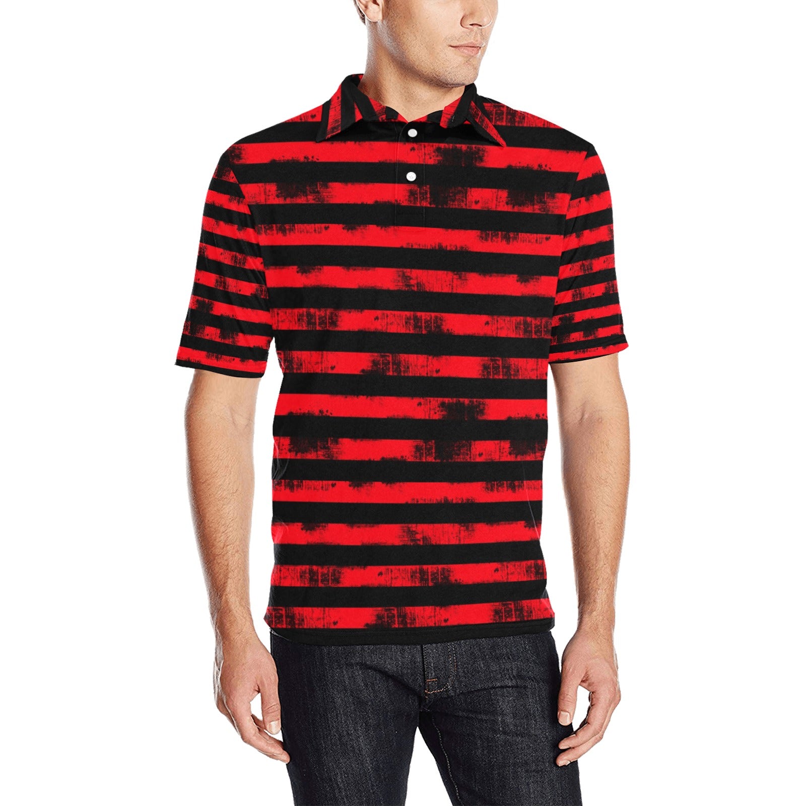 Red Grunge Stripe Polo Shirt Inkedjoy