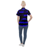 Blue Stripe Grunge  Short Sleeve Pocket Shirt spookydoll