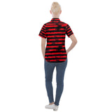 Red Grunge Stripe  Short Sleeve Pocket Shirt Gothdollbymika