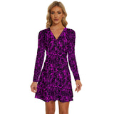 Purple Splatter Long Sleeve Deep V Mini Dress Gothdollbymika