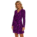 Purple Splatter Long Sleeve Deep V Mini Dress Gothdollbymika