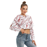Bloody White Crop Hoodie With Hollow Out Sleeve