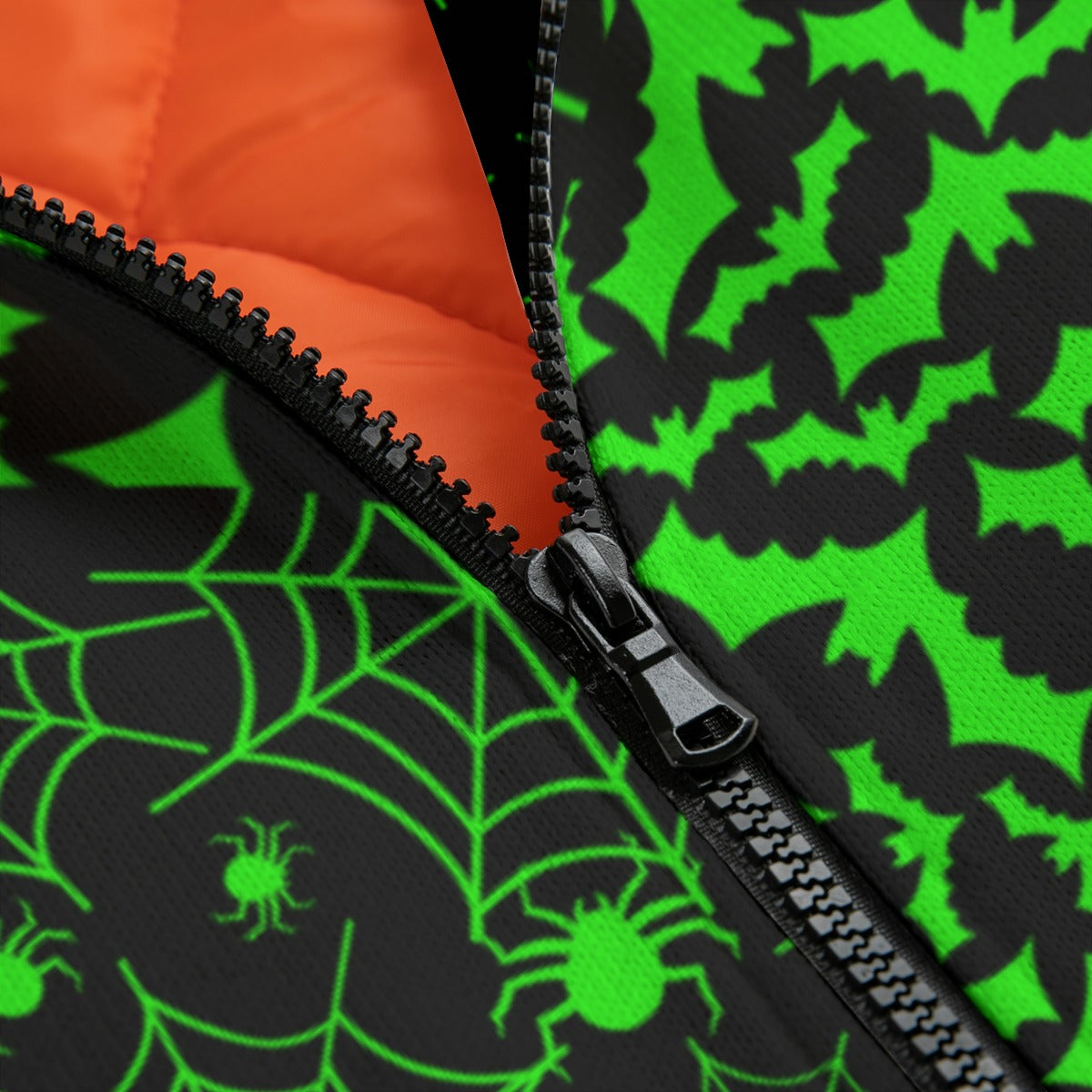 Neon Green Split Bat & Spiderweb Fleece Bomber Jacket spookydoll