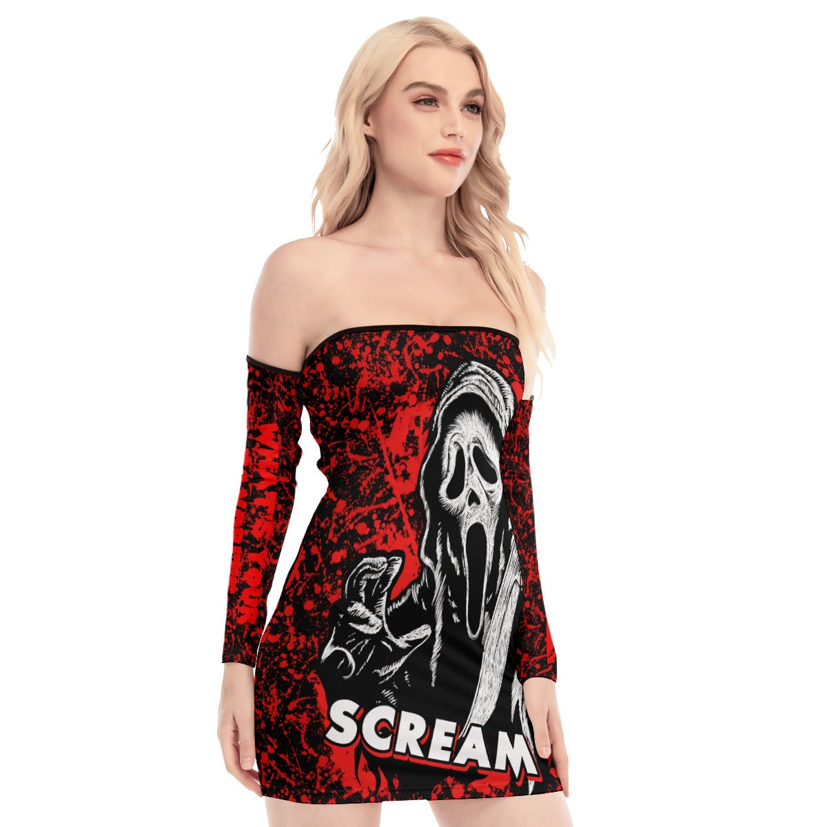 Bloody/Ghostface Off-shoulder Back Lace-up Dress spookydoll