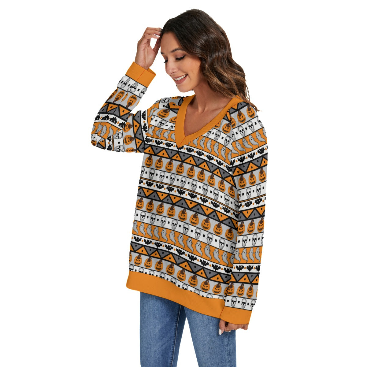 Halloween Holiday V-neck  Knitted Sweater