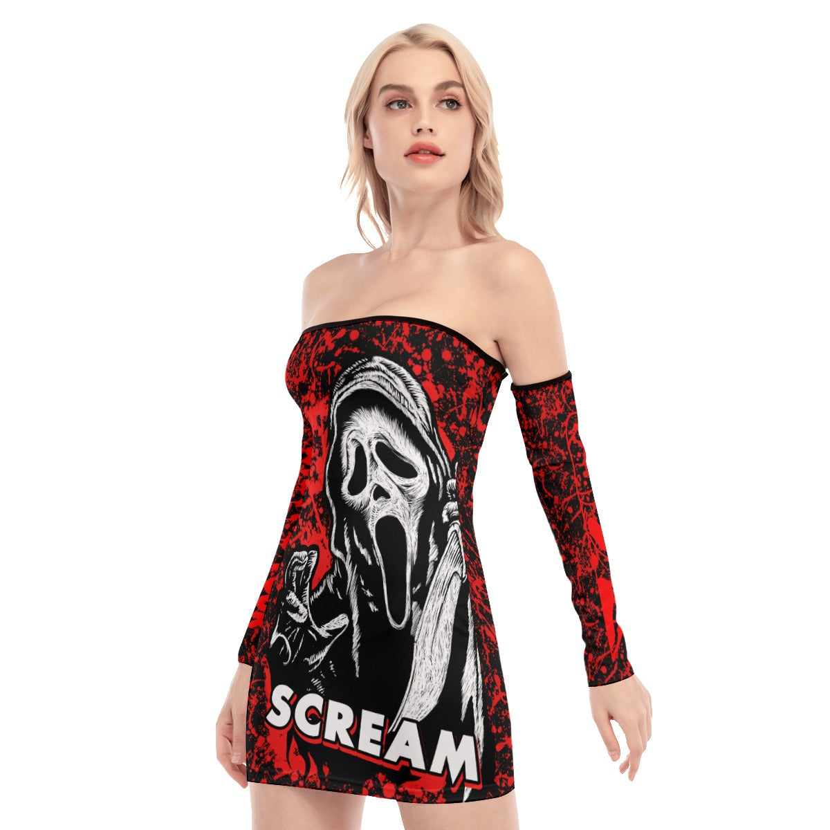 Bloody/Ghostface Off-shoulder Back Lace-up Dress spookydoll