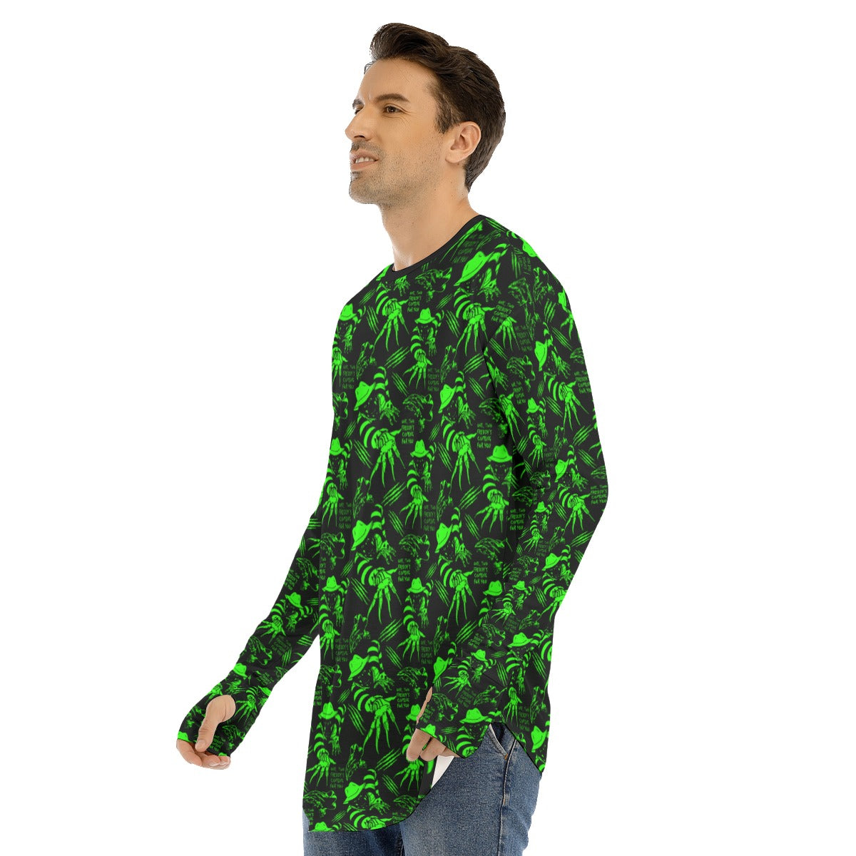 Neon Green Freddy Fingerless Long Sleeve T-shirt spookydoll