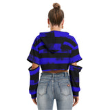 Blue Stripe Crop Hoodie With Hollow Out Sleeve