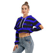 Blue Stripe Crop Hoodie With Hollow Out Sleeve