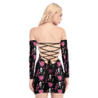 All-Over Print Women's Off-shoulder Back Lace-up Dress