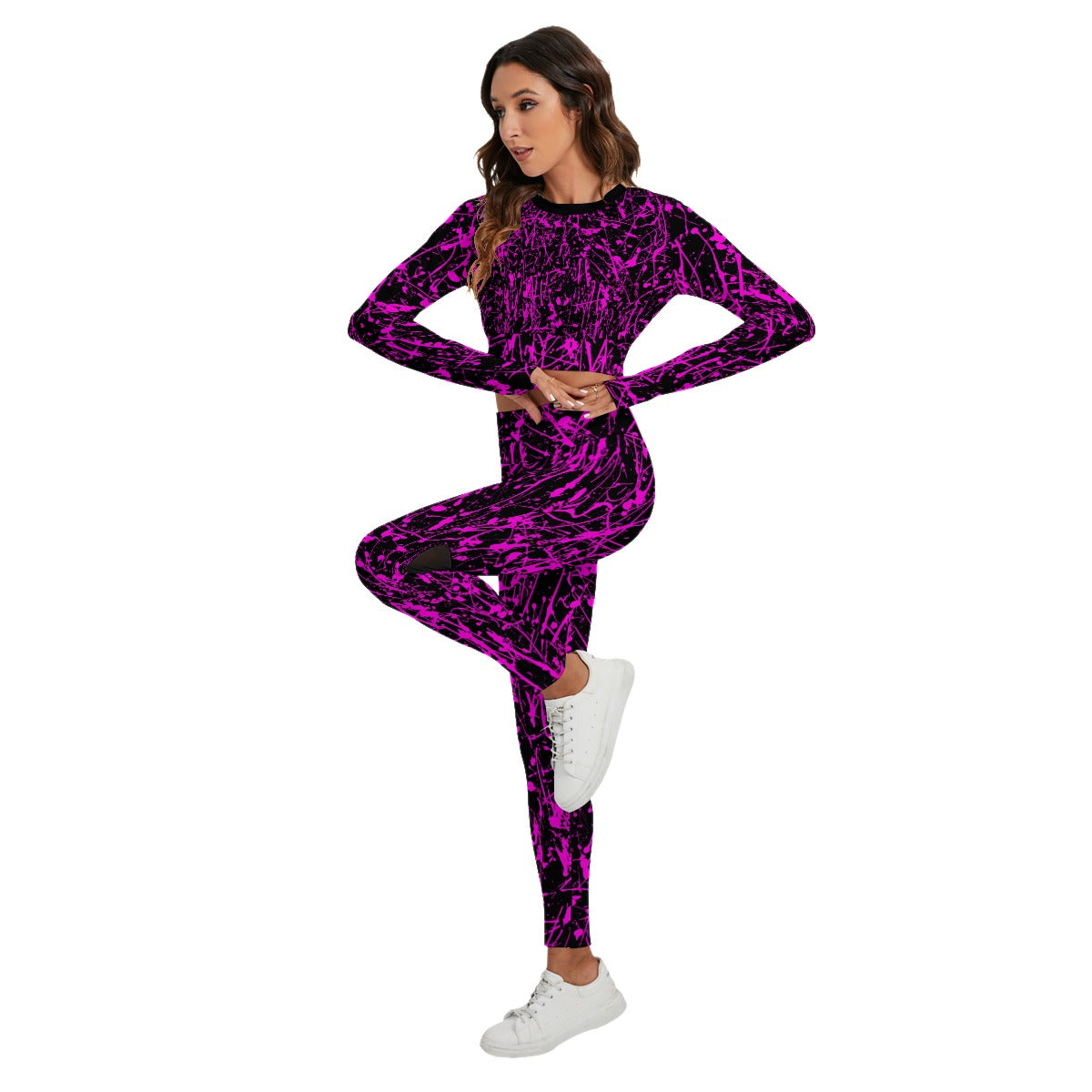 Purple Splatter Sport Set With Backless Top And Leggings spookydoll