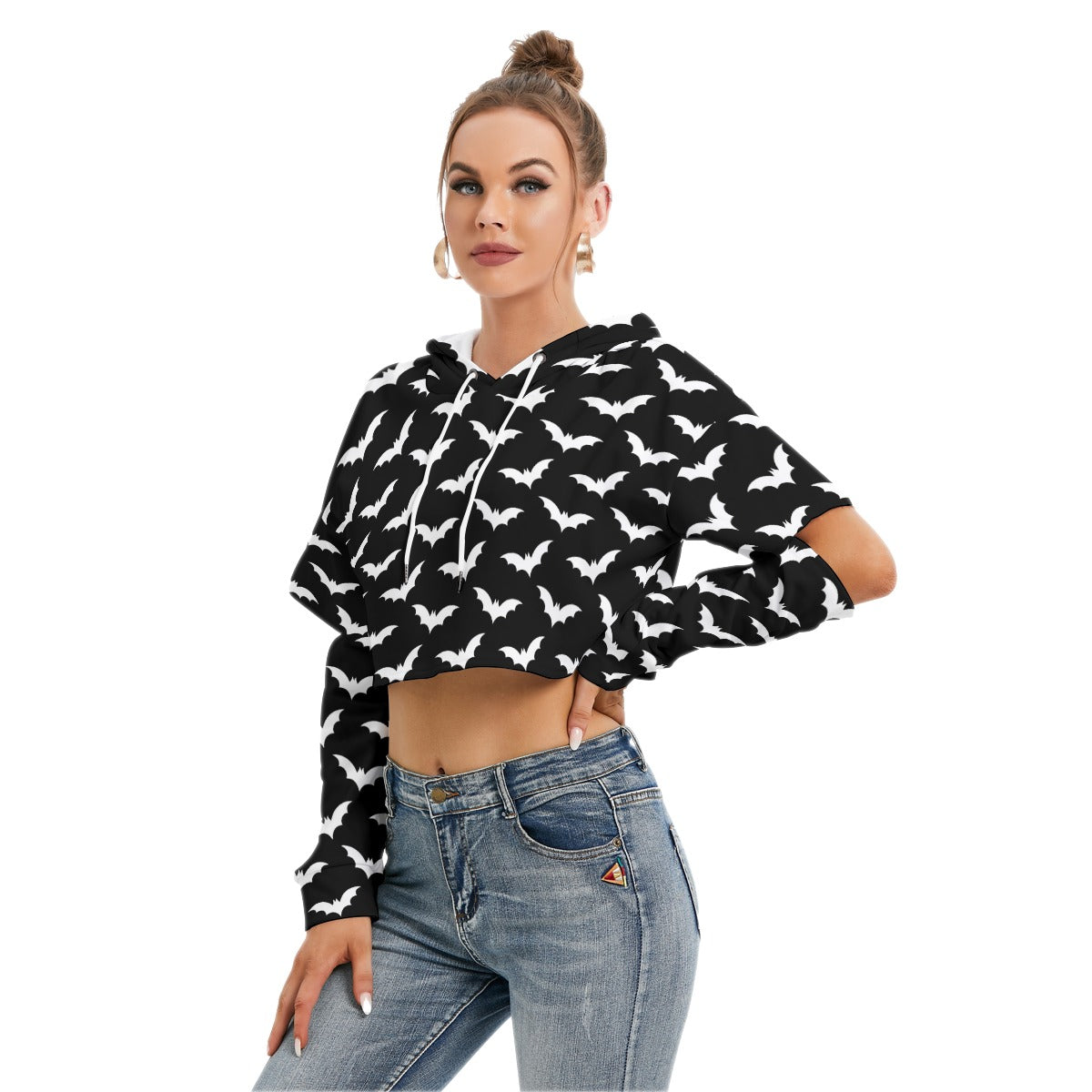 Bat Crop Hoodie With Hollow Out Sleeve