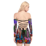 All-Over Print Women's Off-shoulder Back Lace-up Dress