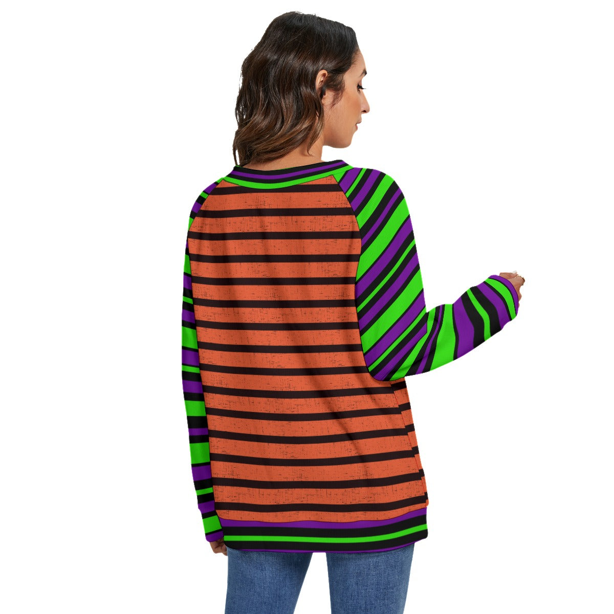 Halloween Striped V-neck  Knitted Sweater