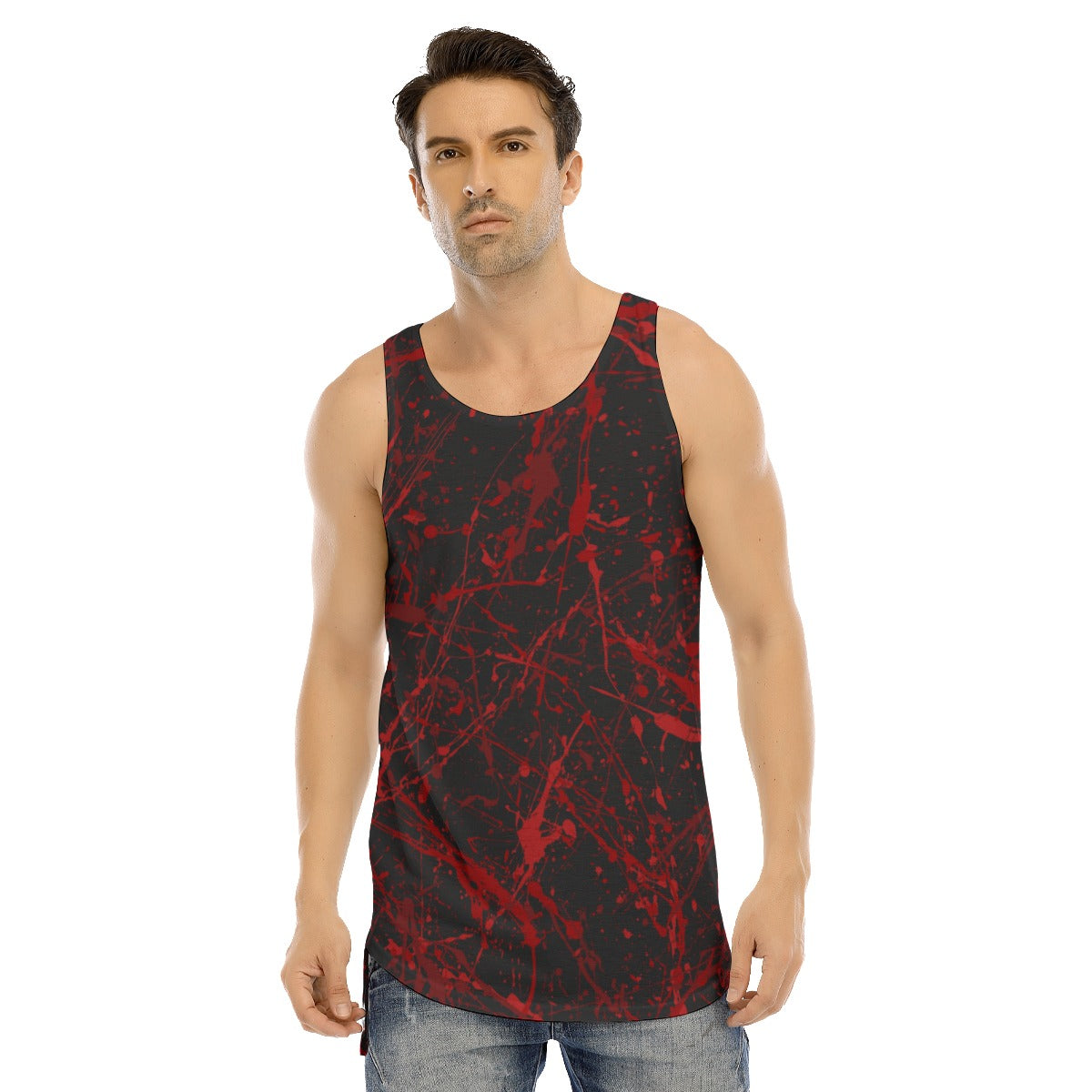 Bloody red Curved Hem Long Tank Top