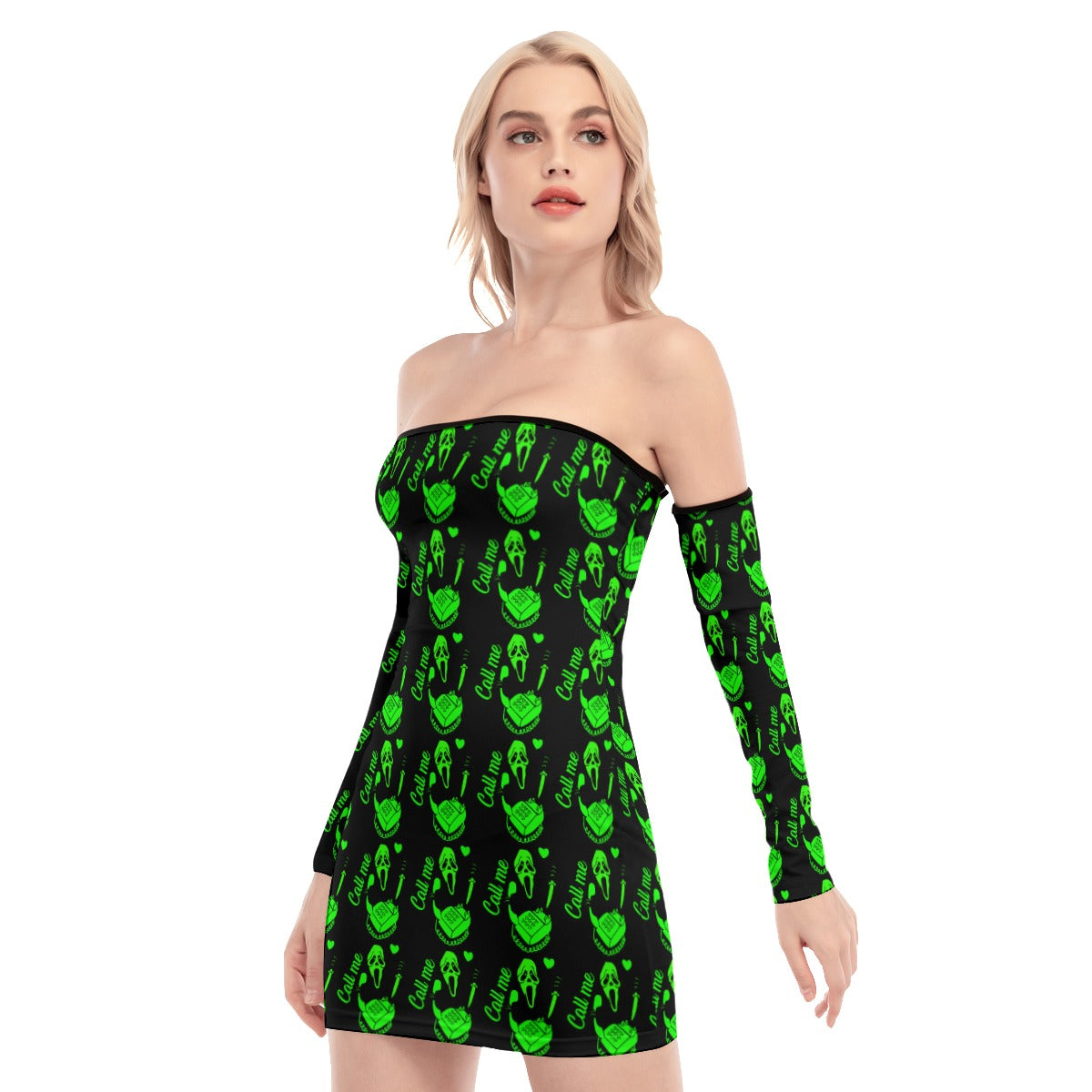 Neon Green Ghostface Back Lace-up Dress spookydoll
