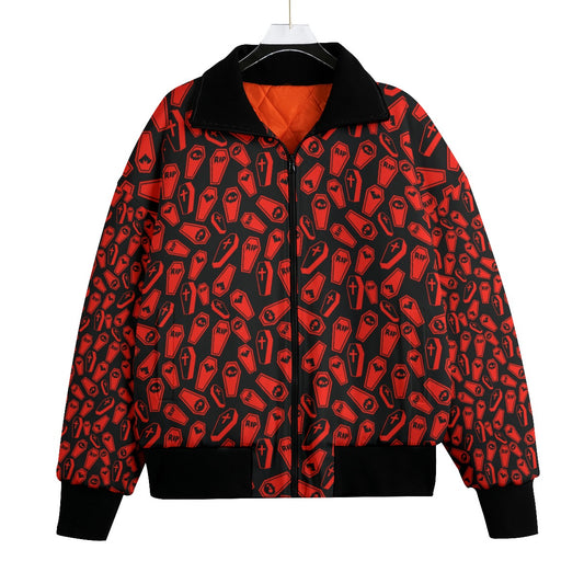 Coffin Red Knitted Fleece Bomber Jacket spookydoll