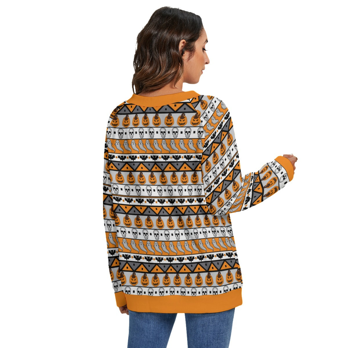 Halloween Holiday V-neck  Knitted Sweater