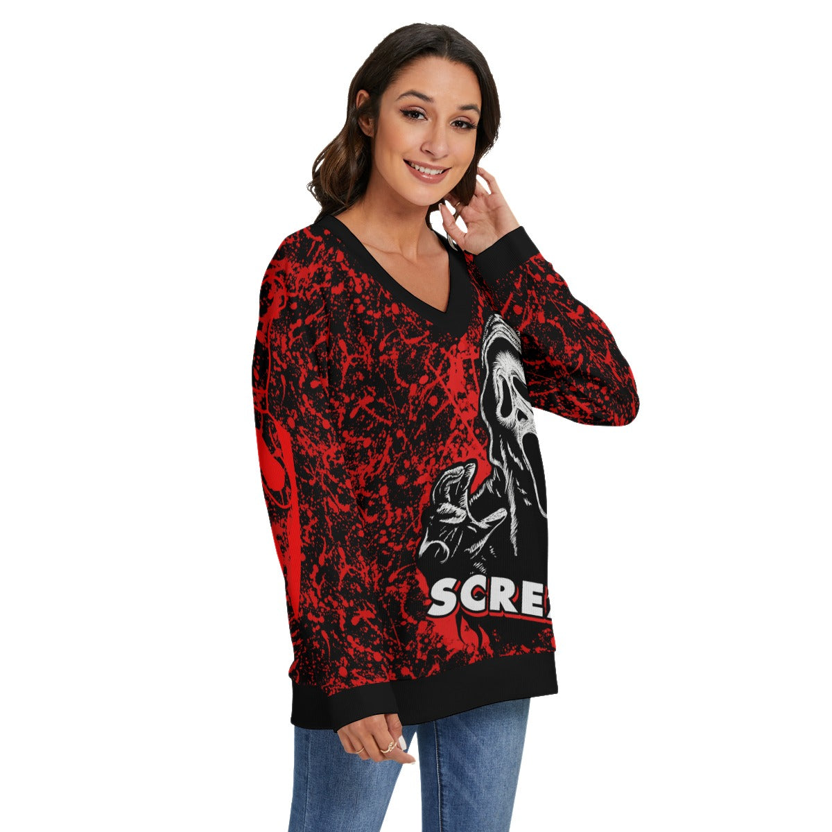 ghostface V-neck Knitted Sweater spookydoll
