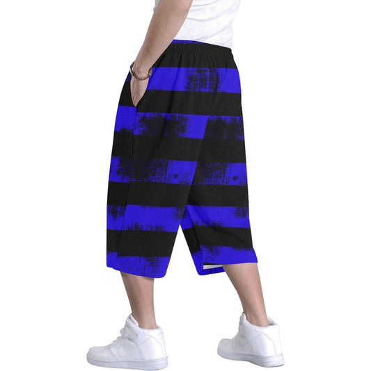 Blue Grunge Stripe Long Pants Men's All Over Print Baggy Shorts (Model L37) freeshipping - Gothdollbymika