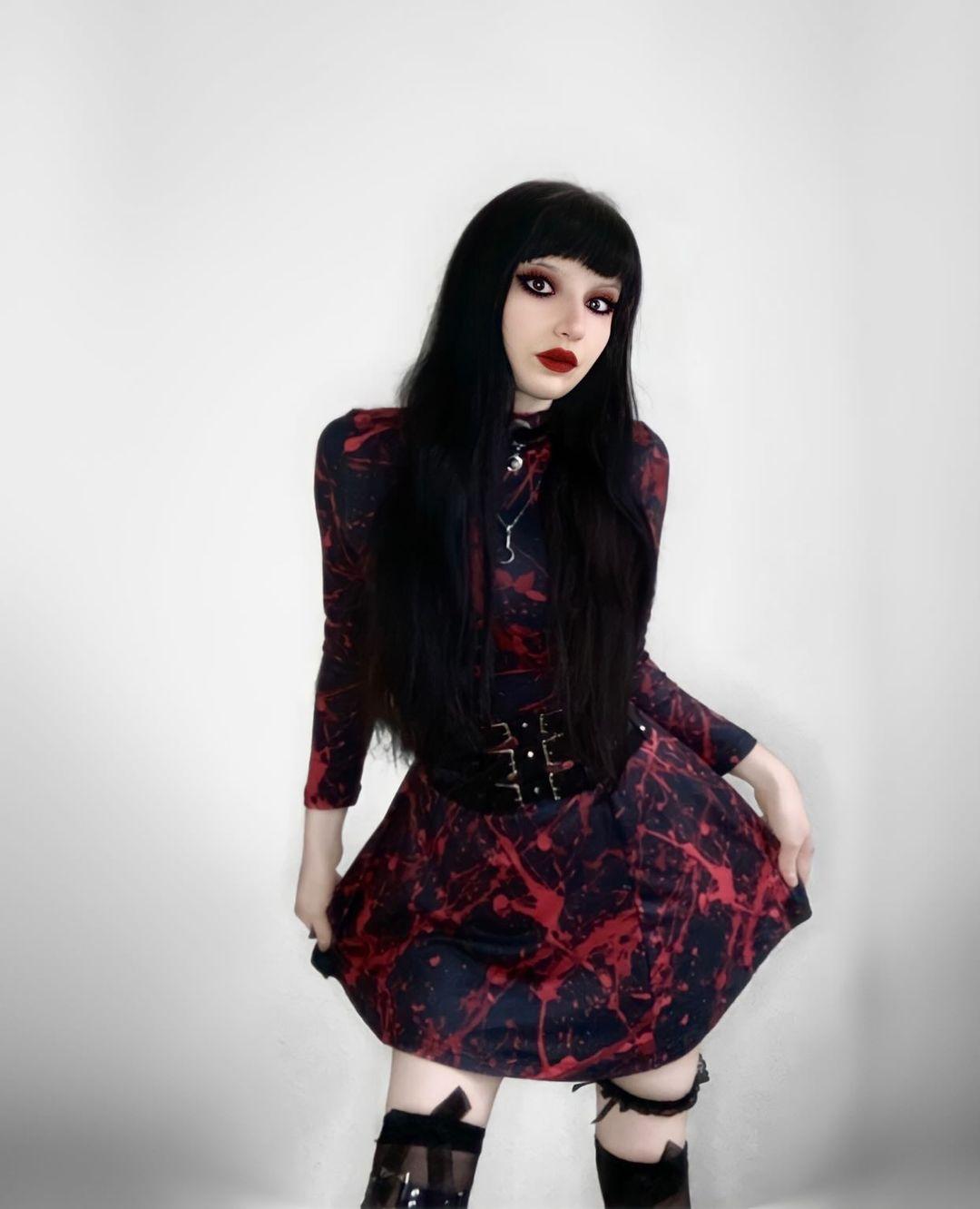 Bloody Murder Long Sleeve Velour Longline Dress spookydoll