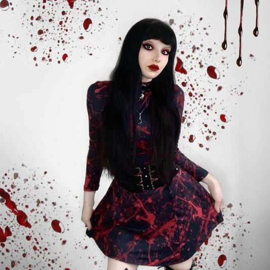 Bloody Murder Long Sleeve Velour Longline Dress spookydoll
