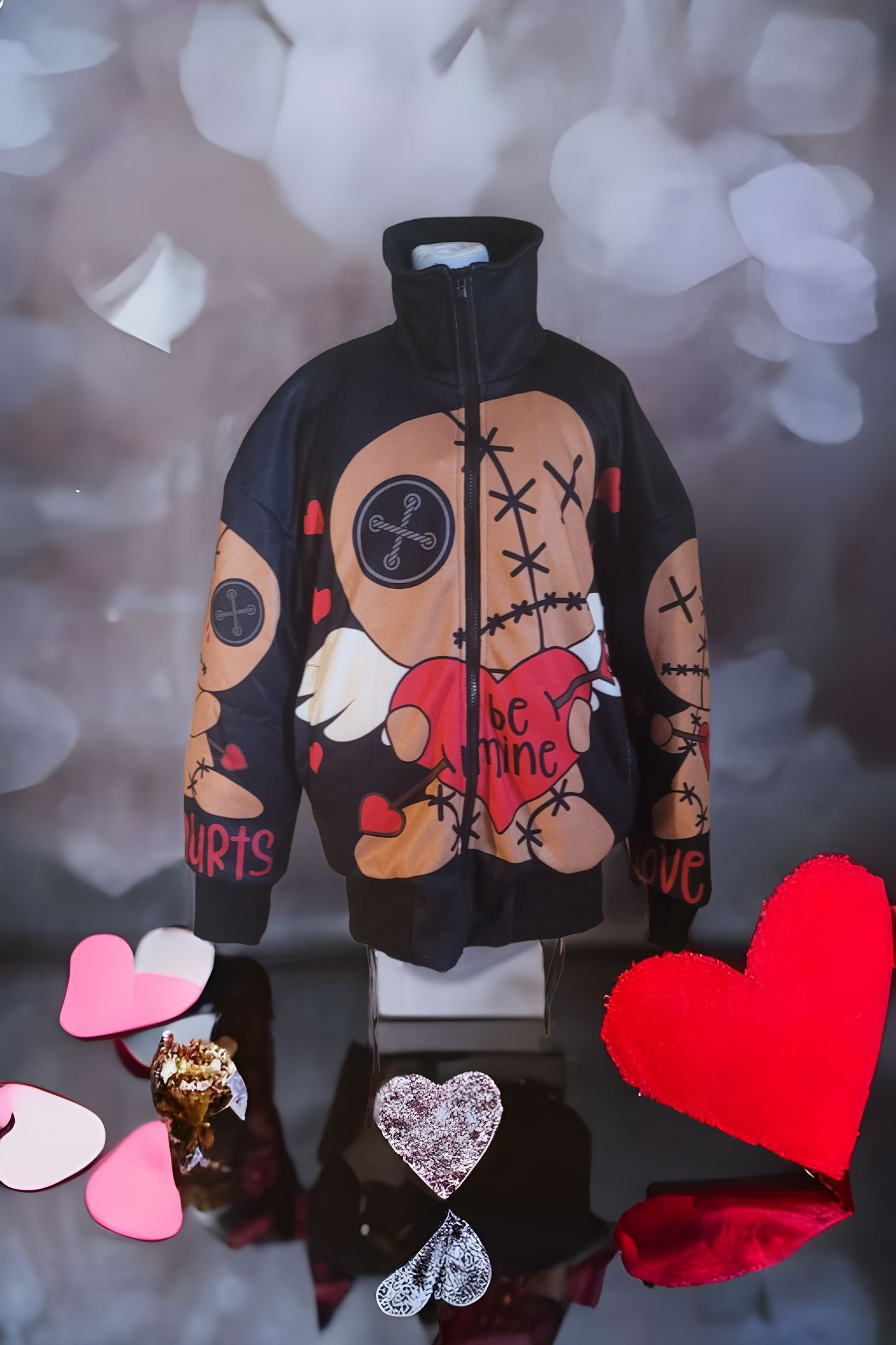 Voodoo Valentine Knitted Fleece Bomber Jacket spookydoll
