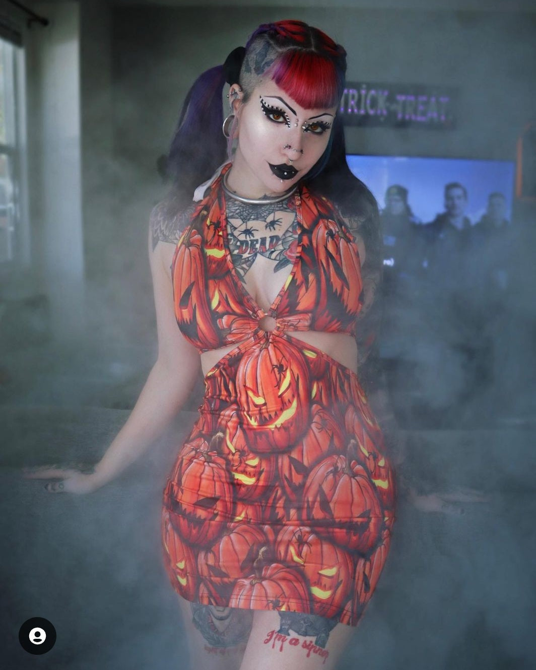 Pumpkin & Spider Cut Out Halter Bodycon Dress spookydoll