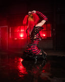 Red Grunge Stripe Back Lace-up Dress spookydoll